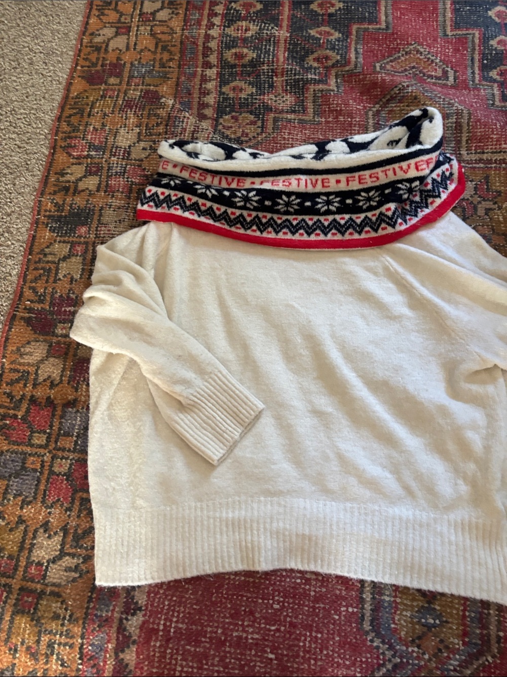 H&M Ivory off the shoulder Christmas sweater